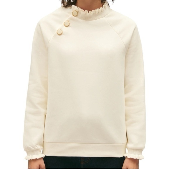 Claudie Pierlot Paris Size 2 S Ivory Cream Button Side Frilled Sweatshirt - Picture 1 of 16